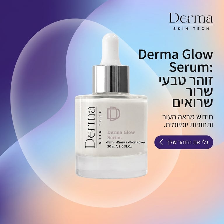 Derma Glow Serum זוהר טבעי כחלק משגרת הטיפוח היומית. סרום דרמו־קוסמטי במרקם קליל, נועד לטיפוח מראה העור ולתחושת רעננות ונוחות בשימוש יומיומי. ✨ הפורמולה מבוססת על רכיבים קוסמטיים מ