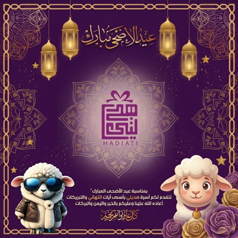 “بمناسبة حلول عيد الأضحى المبارك، تتقدم لكم أسرة هديتي بأسمى آيات التهاني والتبريكات. سائلين المولى عز وجل أن يجعله عيد خير وبركة، وأن يعيده علينا وعليكم باليمن والمسرات. كل عام وأ